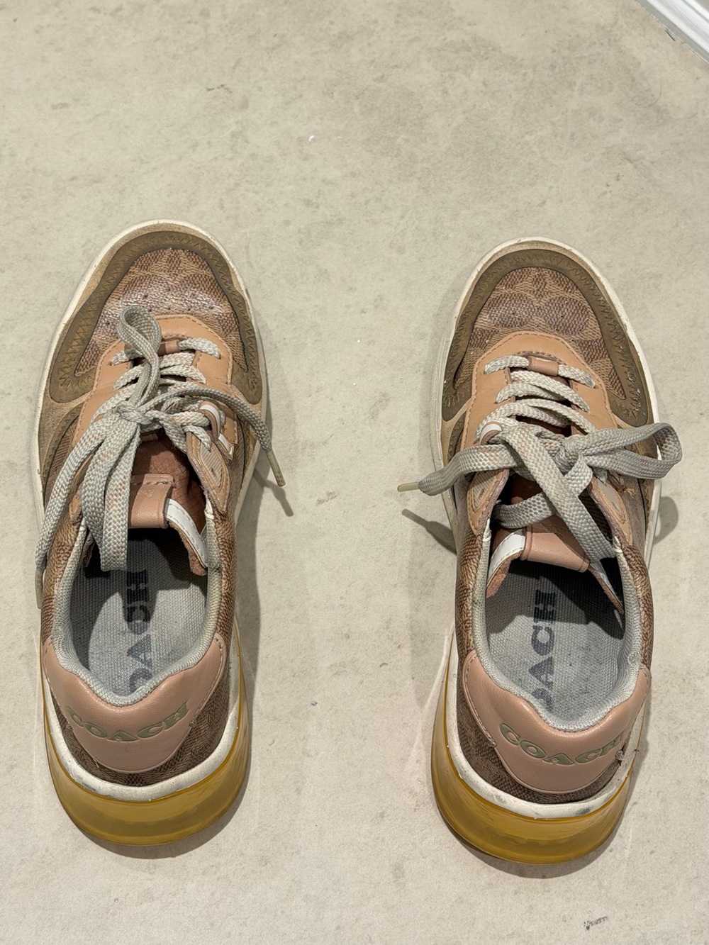 Coach Women's Pink and Tan Signature Logo Sneakers